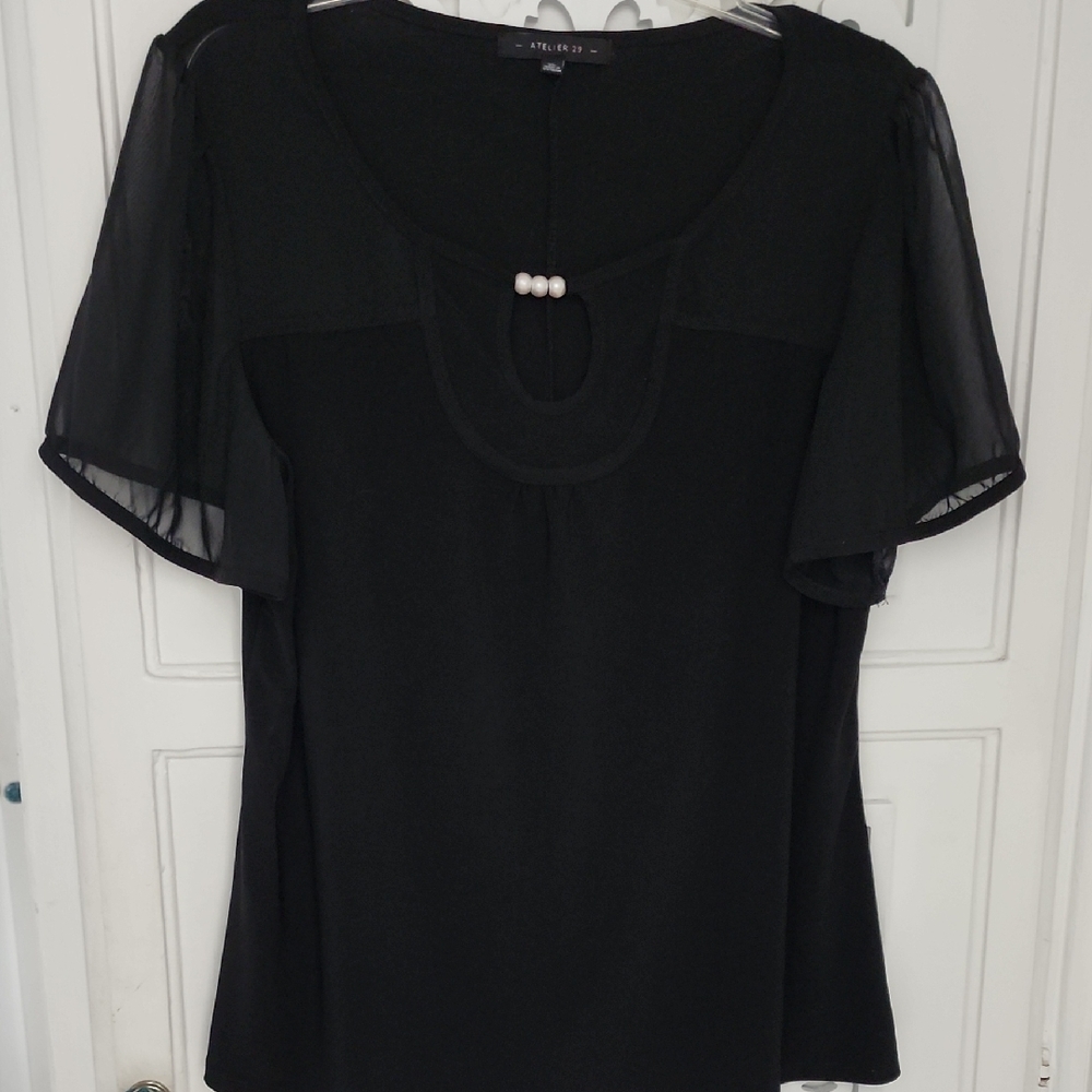Black Sheer Sleeve Top by Avenue